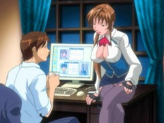 Hot anime secretary in sexy uniform seducing her boss in his office.