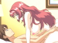 Horny hentai couple has a great sex while alone at home.