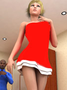 Gorgeous ponytialed blonde girl in a red dress in fact is a busty transsexual but black guy isn't upset, he's happy to gets his boner sucked by this c