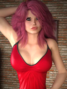 Amazing vixen in a redress with pink hair massaging her toon asshole