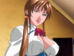 Hot anime secretary in sexy uniform seducing her boss in his office.