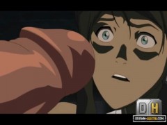 Enchained hentai korra in pigtails gets throat fucked deeply before doggystyling by a villain in a long coat