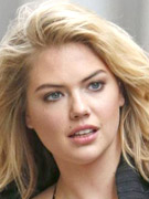 Bikini bombshell kate upton shows her hot cleavage as she gets casual in her black spaghettie blouse with black and white sweater and blue jeans while