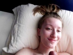 White amateur gf gets her face cum covered after sucking huge black dong.