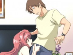 Slutty hentai girl taking off her bf pants to reveal his hard dick.