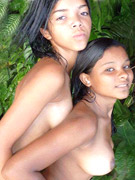 Lustful tropical teens posing naked on amateur camera in the jungle