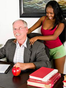 Lustful old boy enjoys pounding hot black chick in his office and stuff his experiences dick into her mouth