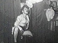 Slutty vintage babe in white undies sucking hard cock on her knees.