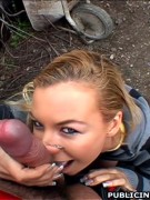 Lusty blonde gets her tits manhadled before outdoor pussy fingering and pounding.