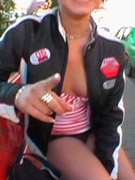 Sex hungry chick showing her blowjob skills to lucky guy outdoors.